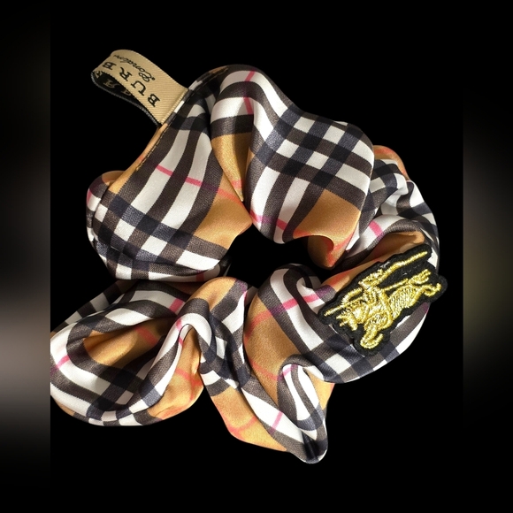 Elegant Black and Tan Plaid Hair Scrunchie
